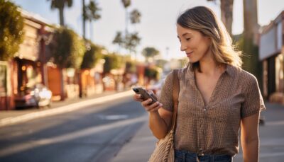 person looking at their phone for store hours on website with responsive web design